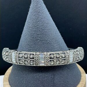 Vintage Stainless Steel rhinestone oval bracelet cuff, 1.5 in opening